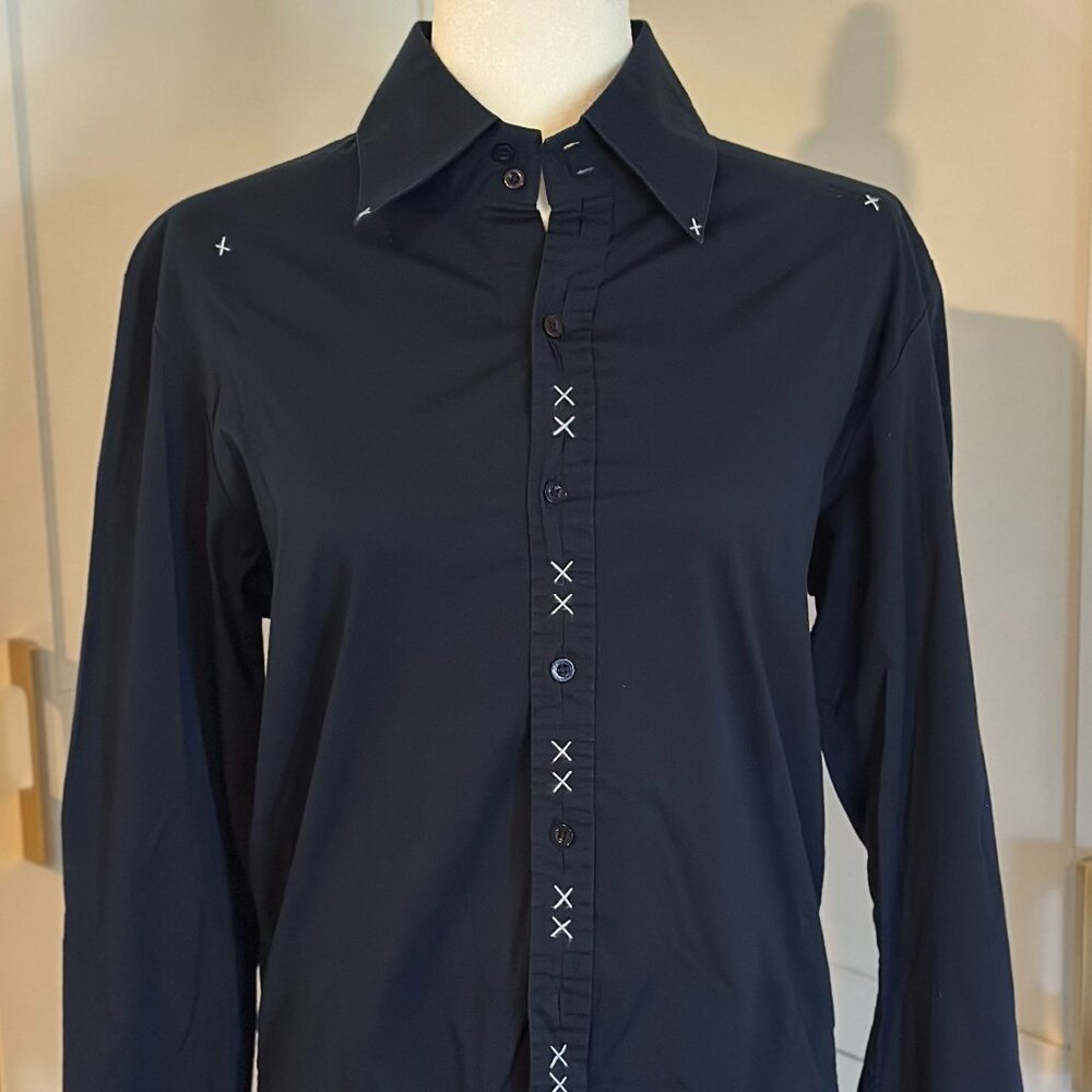 Vintage 7 Diamonds Navy Button Down Shirt | S | Stretch Fit